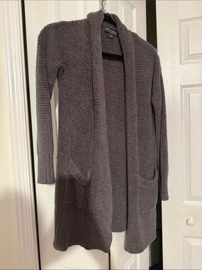 Barefoot Dreams Gray Open-Front Knit Cardigan with Pockets